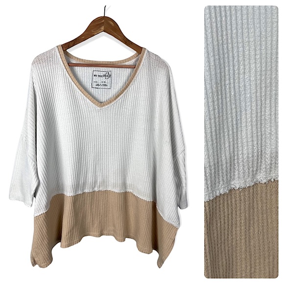 We The Free Tops - Free People We The Free Two Toned Oversized Waffle Knit Top V-Neck Dolman Sleeve